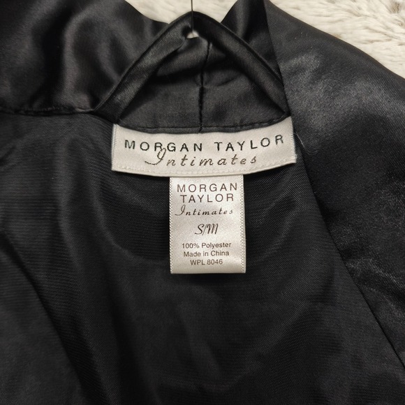 VTG 90s Black Satin Robe Morgan Taylor Intimates Luxury Sexy Goth Pockets Womens - Picture 2 of 11